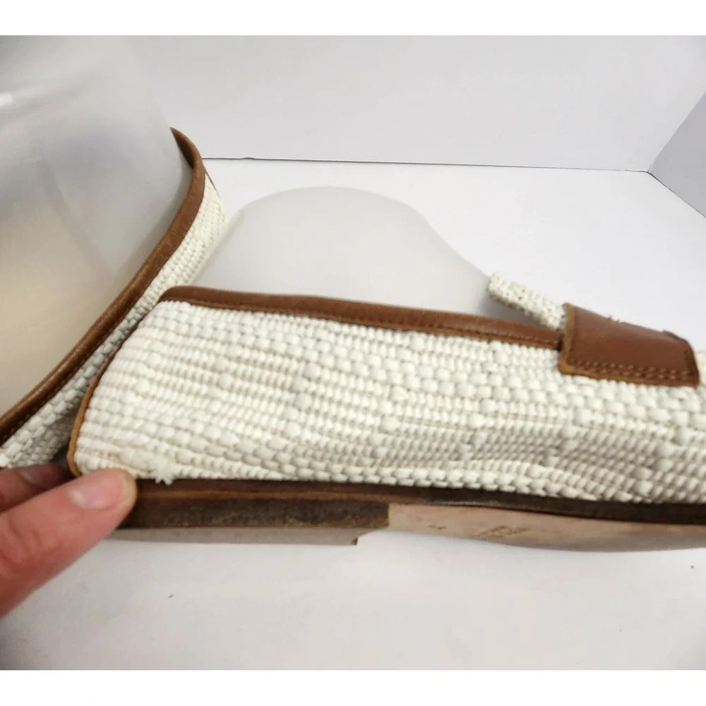 Sophique Milano Made In Italy Women's Riviera Raffia Leather Loafers Cream/Brown